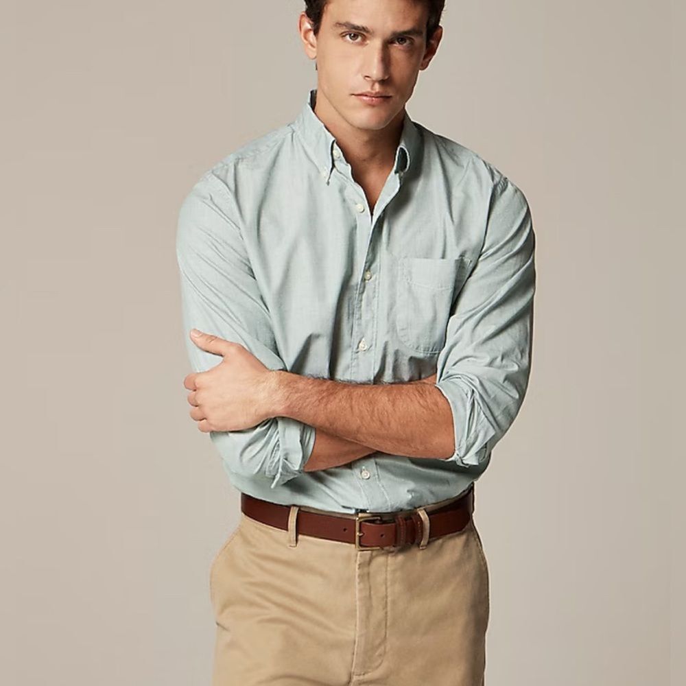 J.Crew men’s light green slim secret wash cotton poplin shirt size medium NWOT